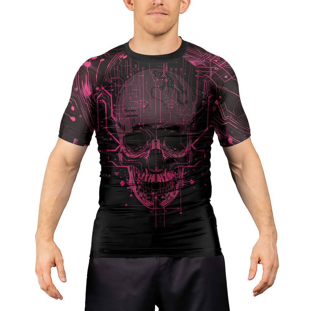 Rashninja Cyber Skull Circuit Red Men's Short Sleeve Rash Guard