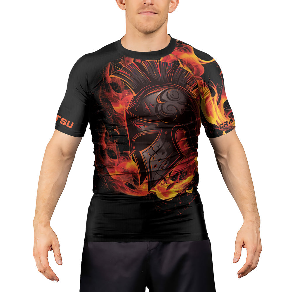 Rashninja Spartan Flame Helm Men's Short Sleeve Rash Guard