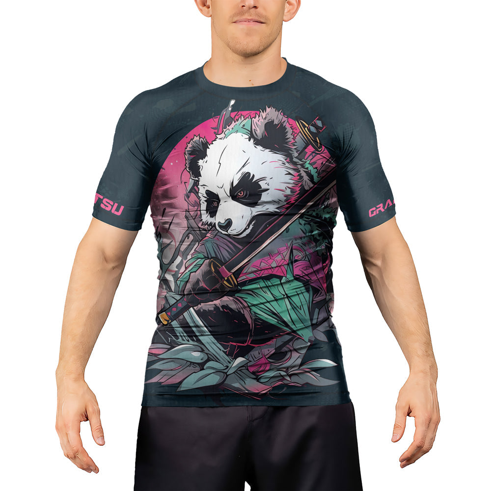 Rashninja Panda Samurai Crest Men's Short Sleeve Rash Guard