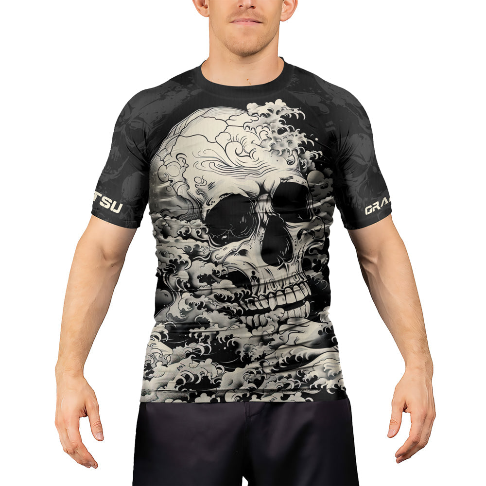 Rashninja Halloween Skull Wave Men's Short Sleeve Rash Guard