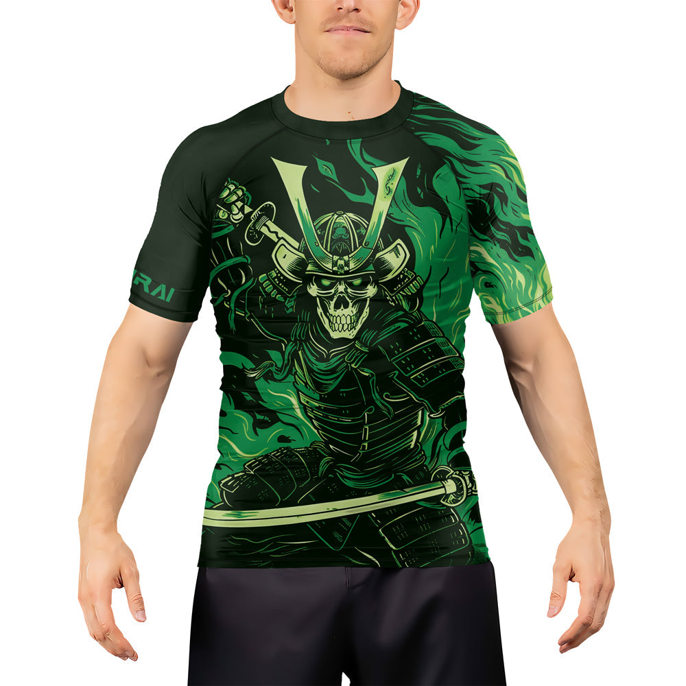 Rashninja Samurai Skull Flames Men's Short Sleeve Rash Guard