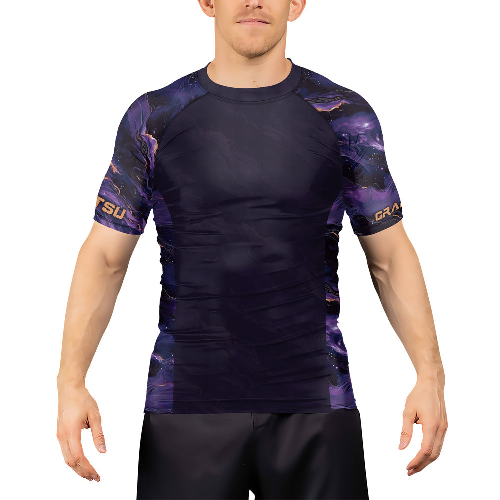 Rashninja Cyber Storm Marble Purple Men's Short Sleeve Rash Guard