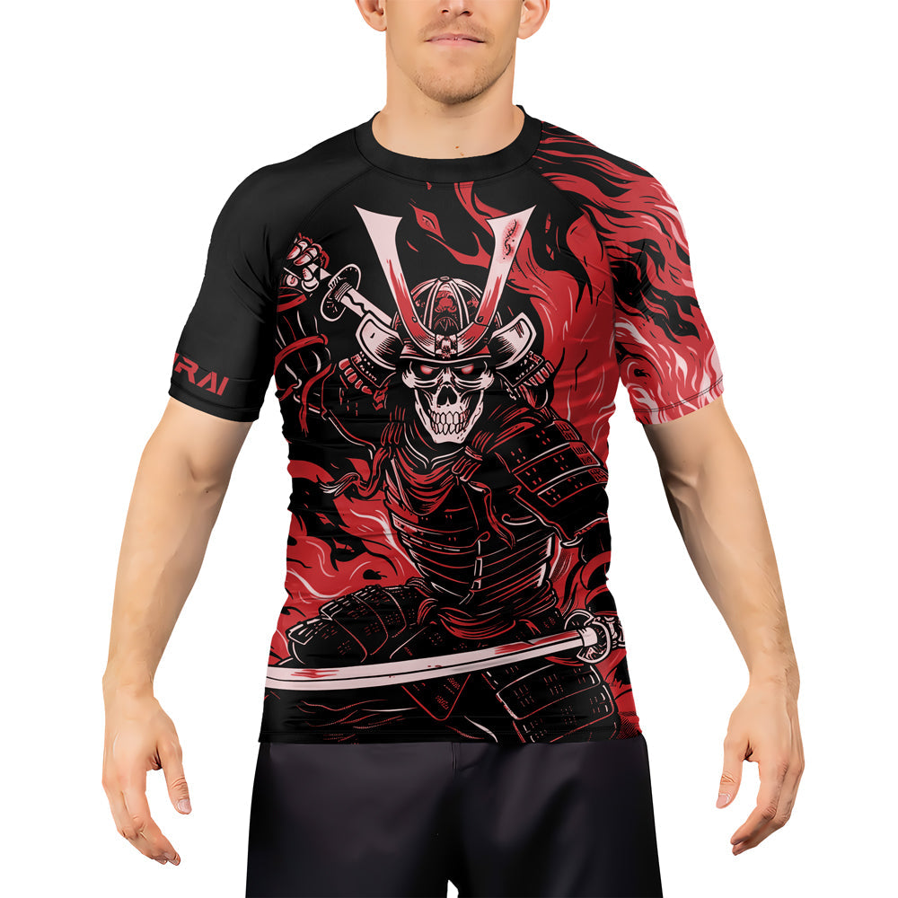 Rashninja Samurai Skull Flames Men's Short Sleeve Rash Guard