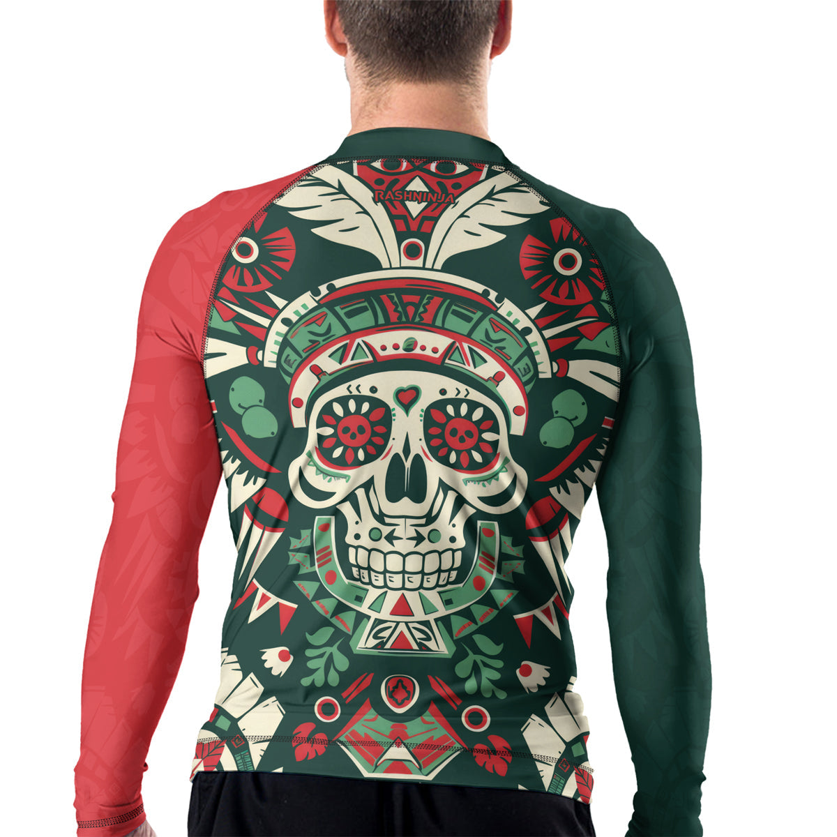Rashninja Aztec Skull Feather Mandala Men's Long Sleeve Rash Guard
