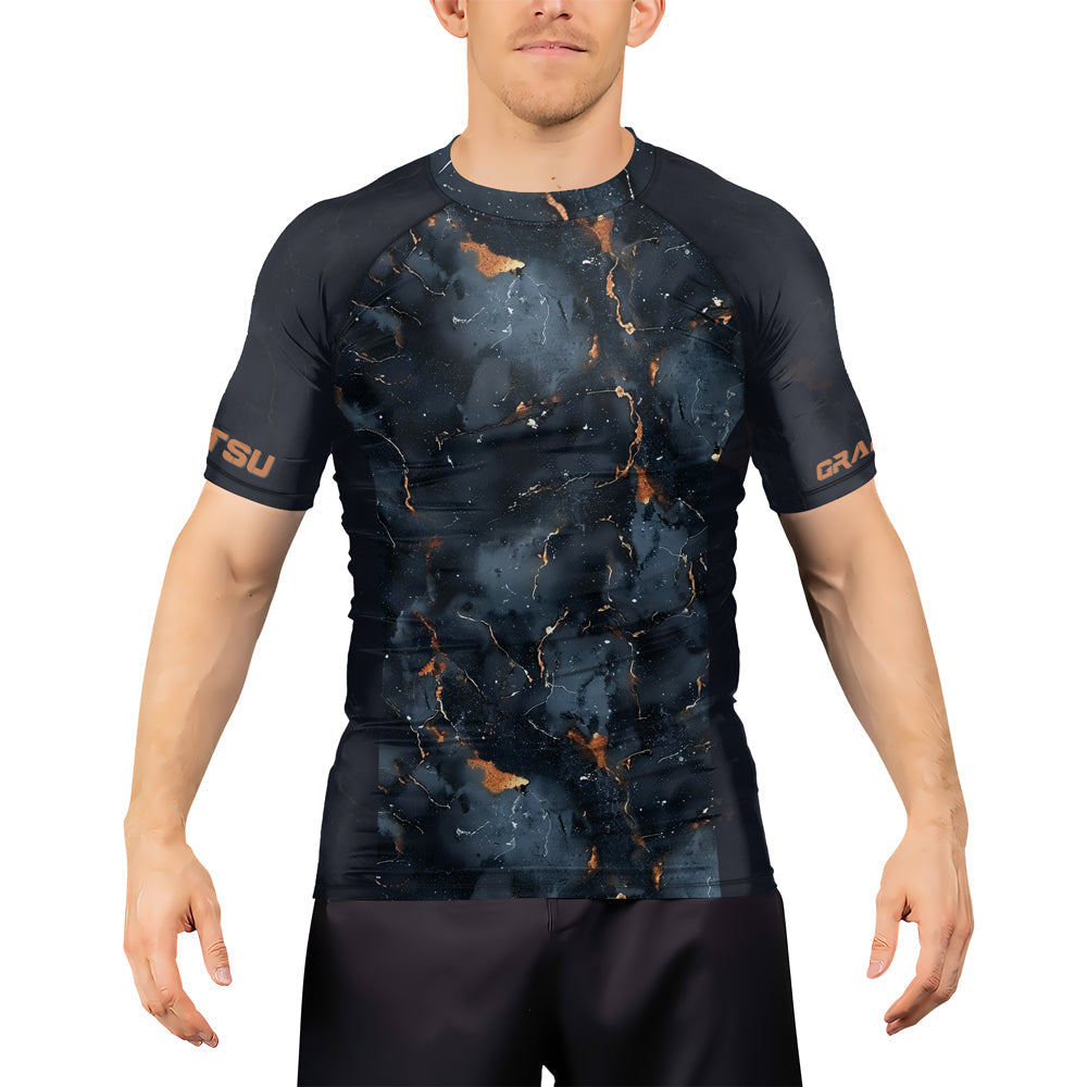 Rashninja Cyber Storm Marble Black Men's Short Sleeve Rash Guard