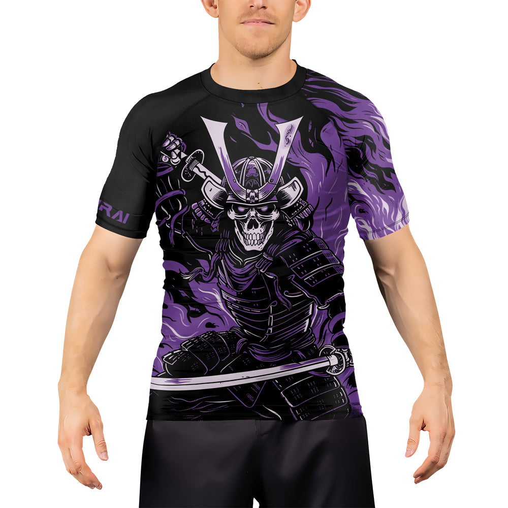 Rashninja Samurai Skull Flames Men's Short Sleeve Rash Guard