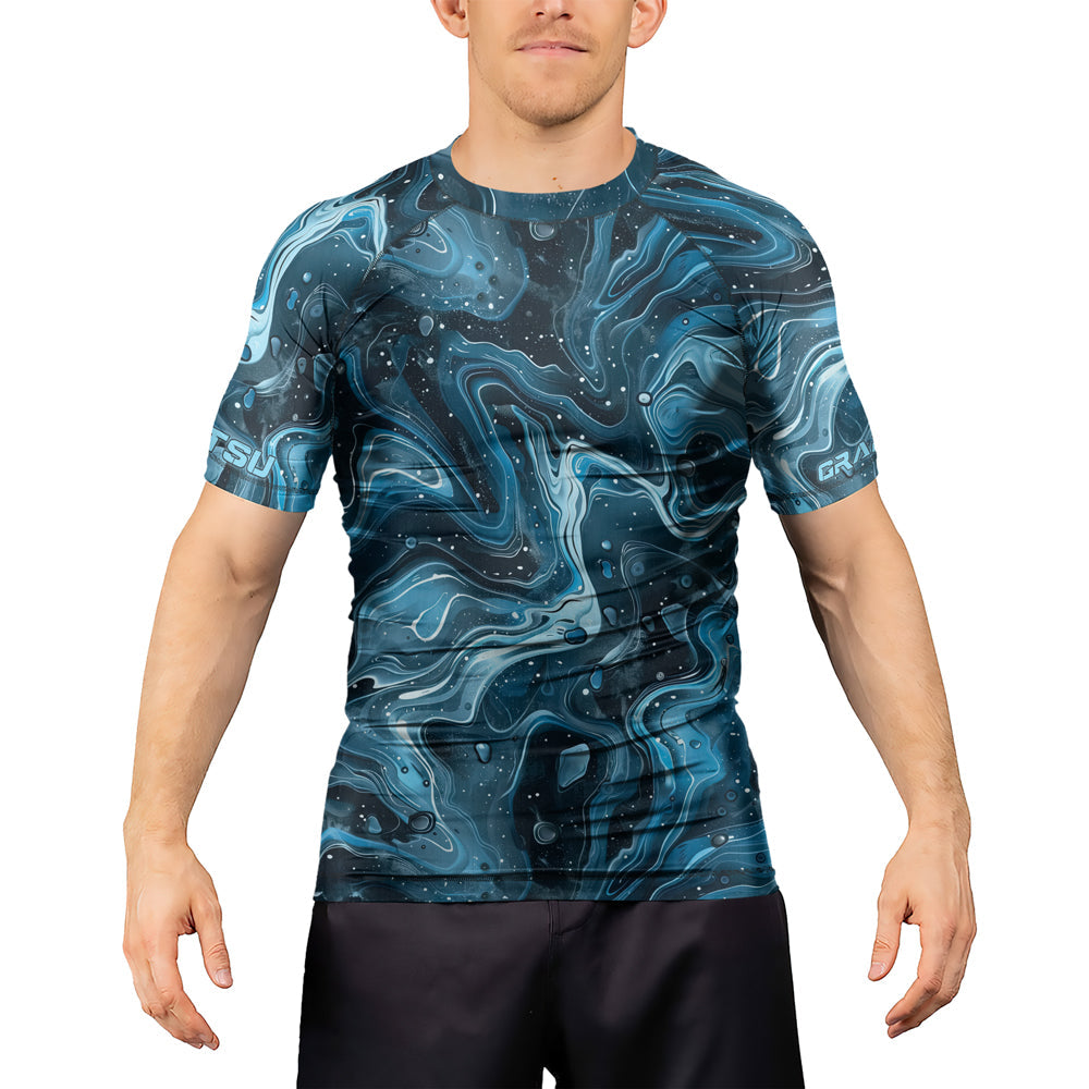 Rashninja Cyber Storm Turquoise Men's Short Sleeve Rash Guard