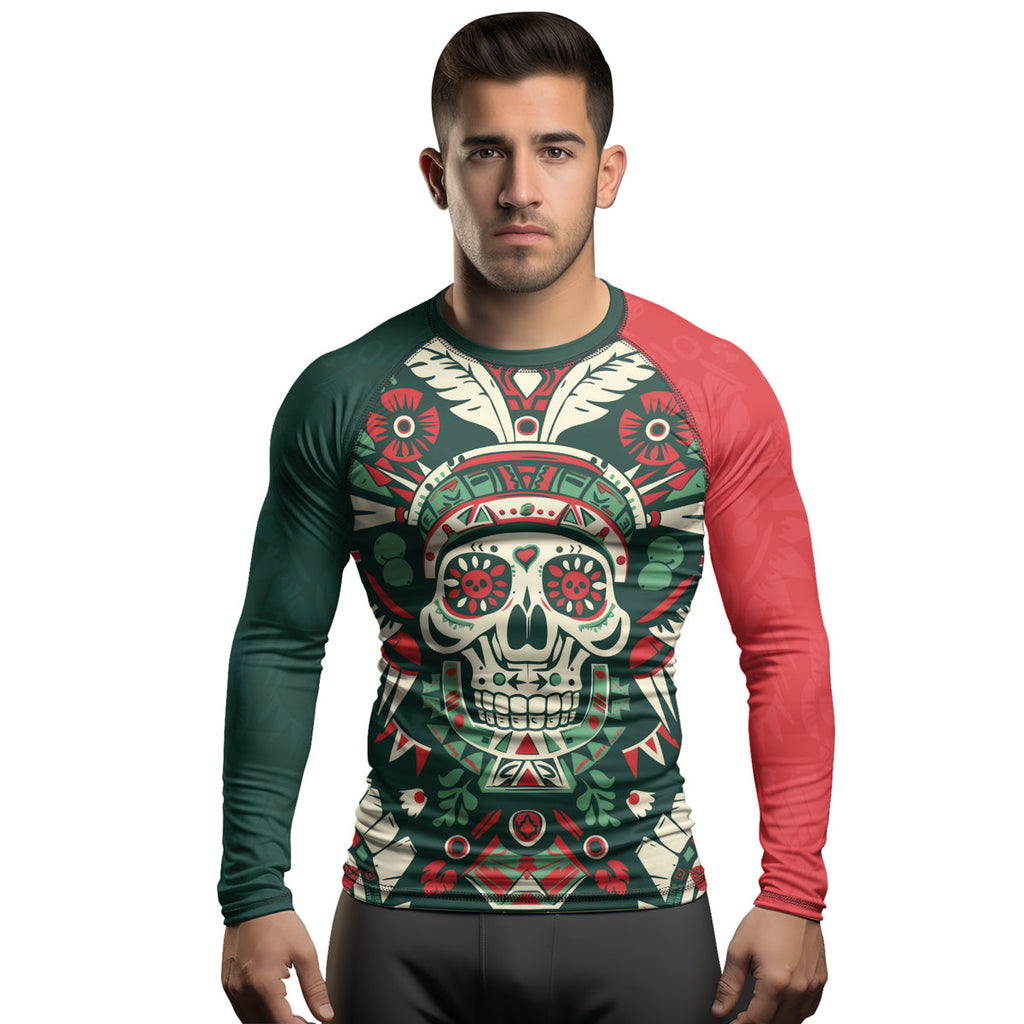 Rashninja Aztec Skull Feather Mandala Men's Long Sleeve Rash Guard