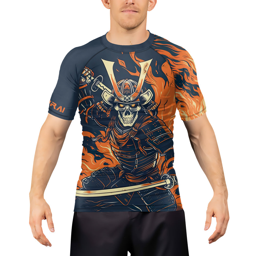 Rashninja Samurai Skull Flames Men's Short Sleeve Rash Guard