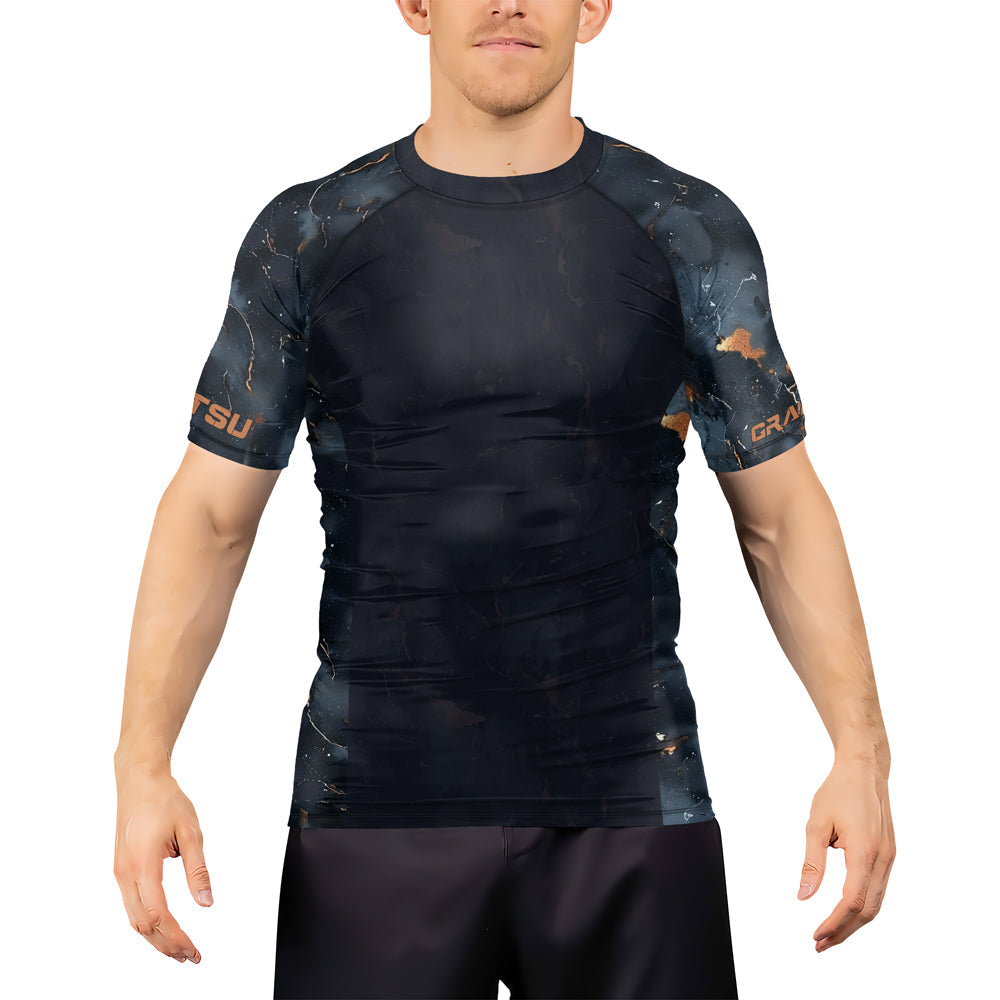 Rashninja Cyber Storm Marble Black Men's Short Sleeve Rash Guard