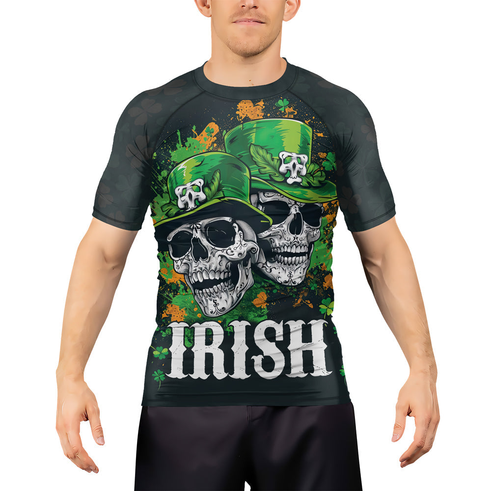Rashninja Irish Leprechaun Skull Men's Short Sleeve Rash Guard