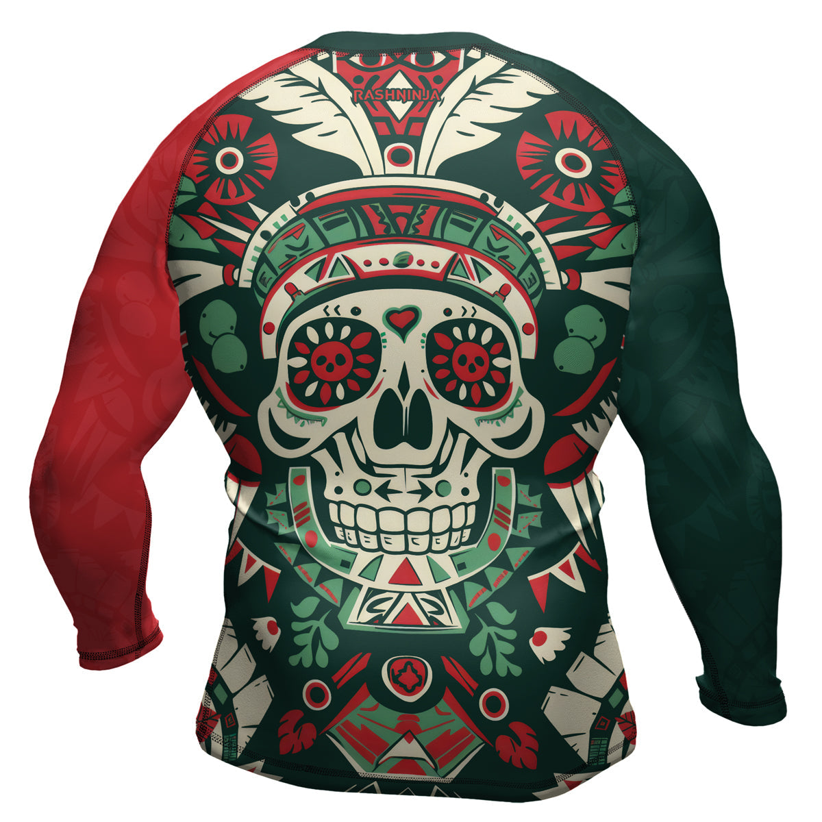 Rashninja Aztec Skull Feather Mandala Men's Long Sleeve Rash Guard