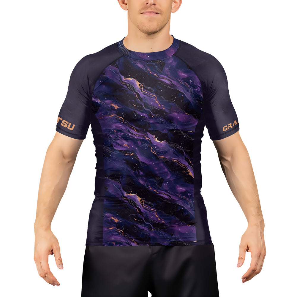 Rashninja Cyber Storm Marble Purple Men's Short Sleeve Rash Guard