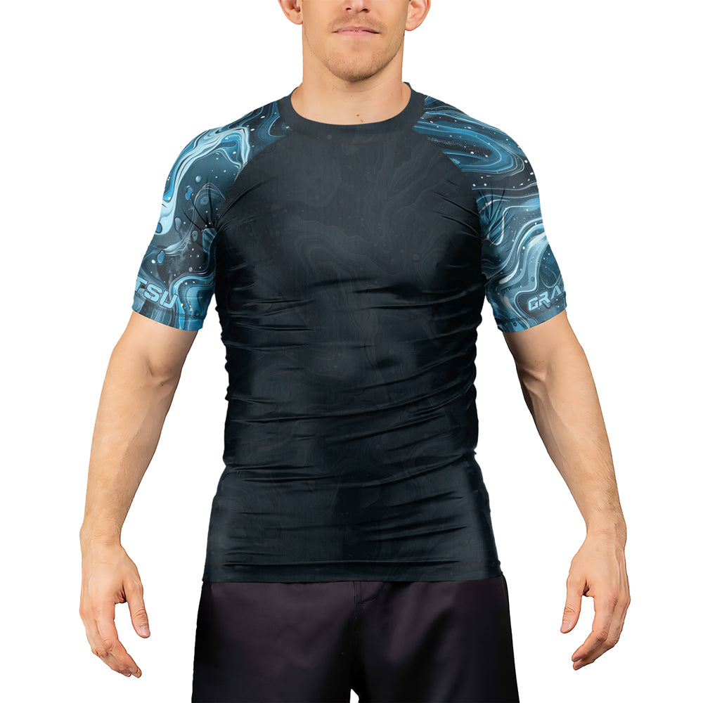 Rashninja Cyber Storm Turquoise Men's Short Sleeve Rash Guard
