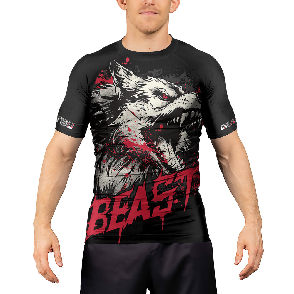 Rashninja Wolf Tribal Spirit Men's Short Sleeve Rash Guard