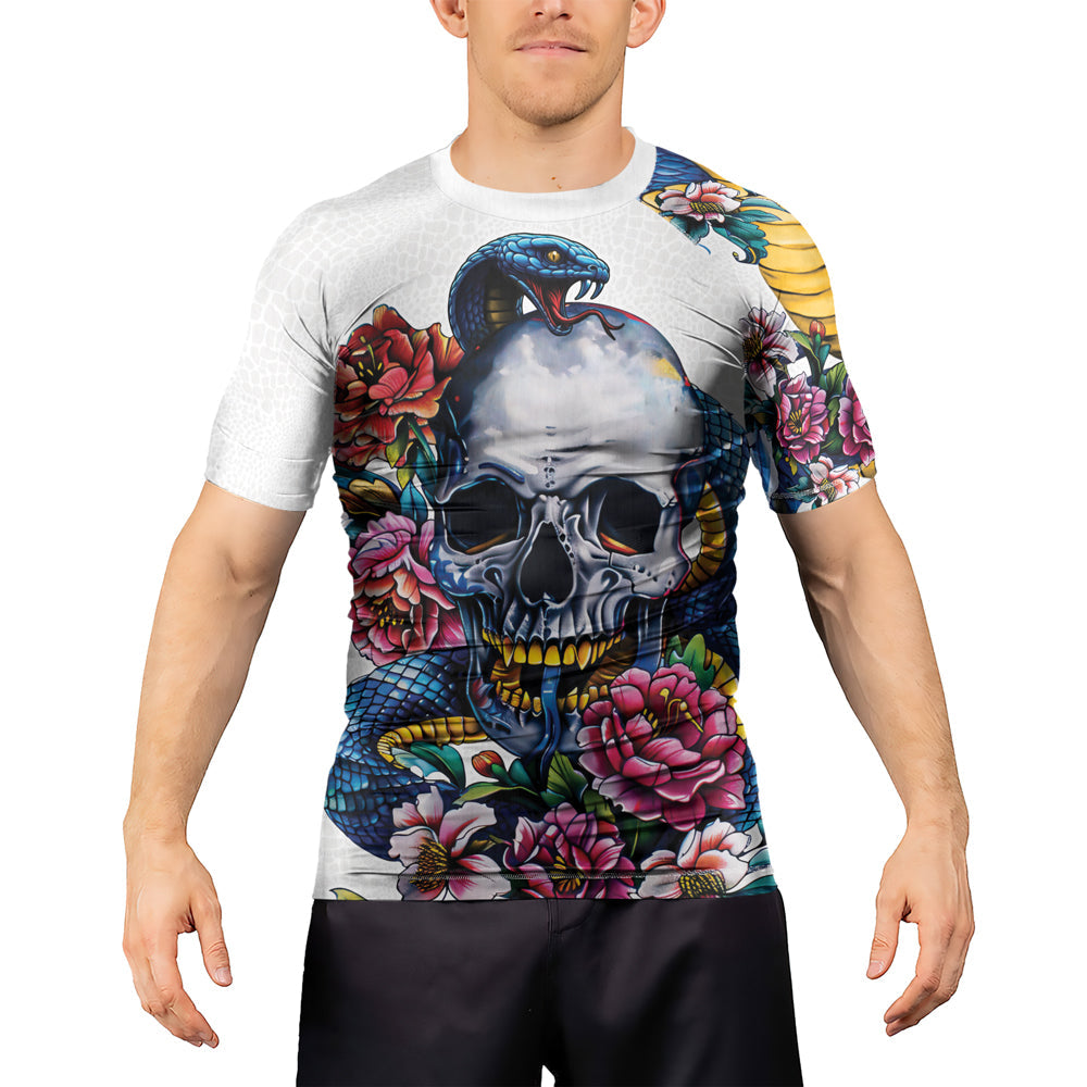 Rashninja Snake Skull Embrace Men's Short Sleeve Rash Guard
