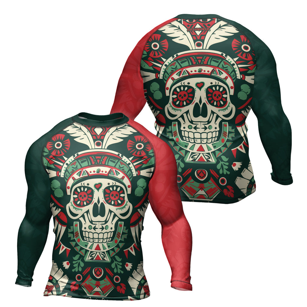 Rashninja Aztec Skull Feather Mandala Men's Long Sleeve Rash Guard