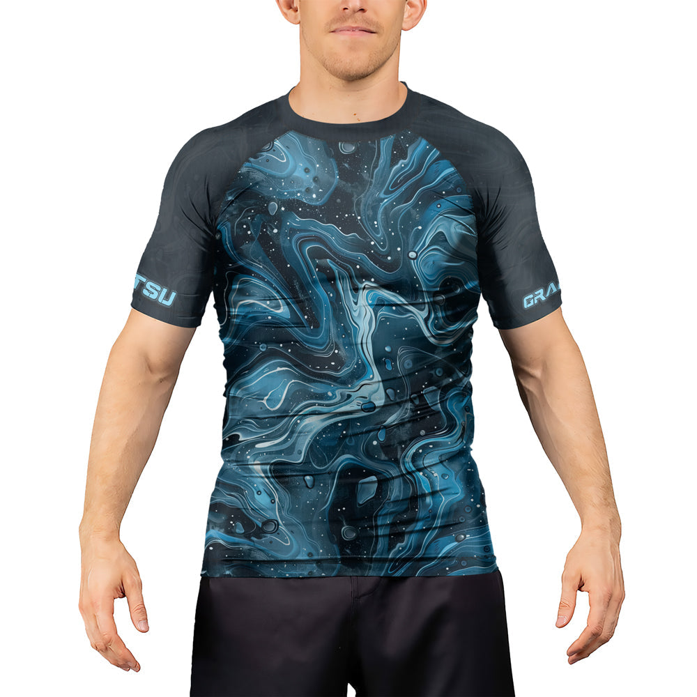 Rashninja Cyber Storm Turquoise Men's Short Sleeve Rash Guard