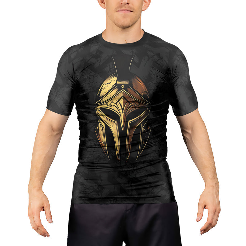 Rashninja Spartan Golden Helm Men's Short Sleeve Rash Guard