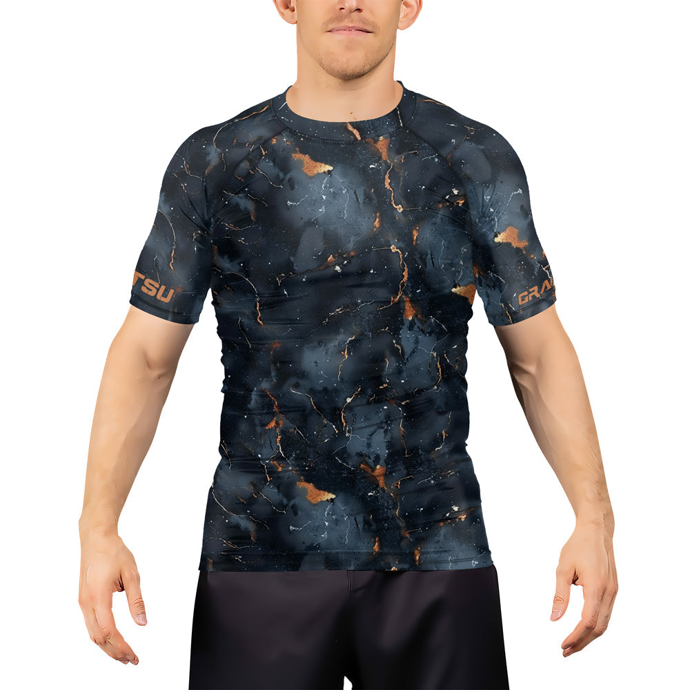 Rashninja Cyber Storm Marble Black Men's Short Sleeve Rash Guard