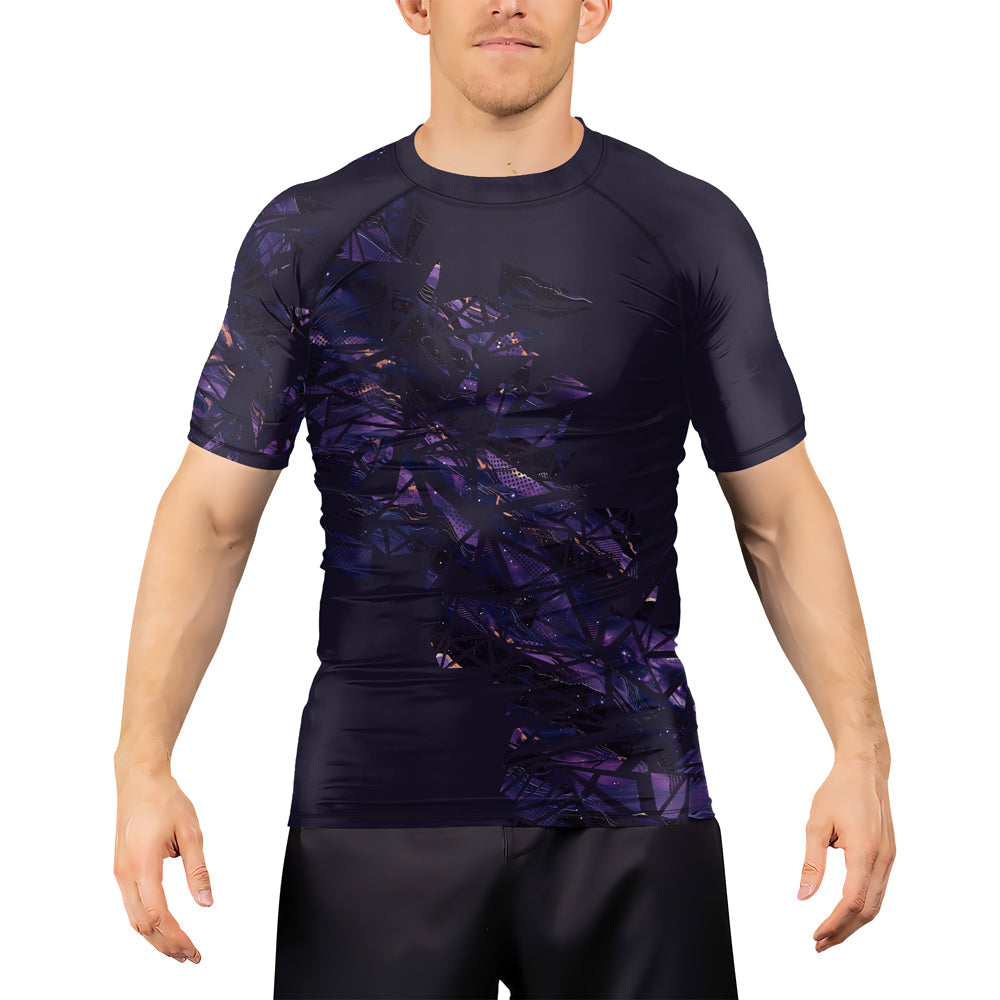 Rashninja Cyber Storm Marble Purple Men's Short Sleeve Rash Guard