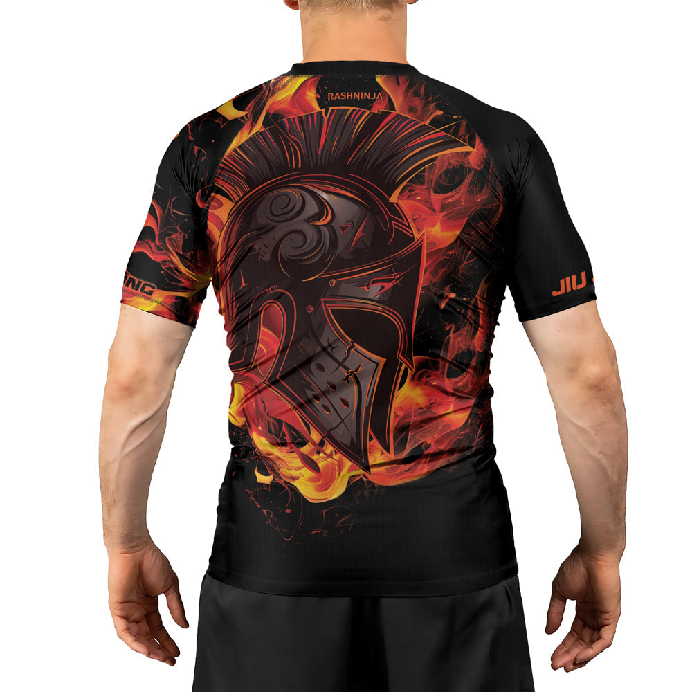 Rashninja Spartan Flame Helm Men's Short Sleeve Rash Guard