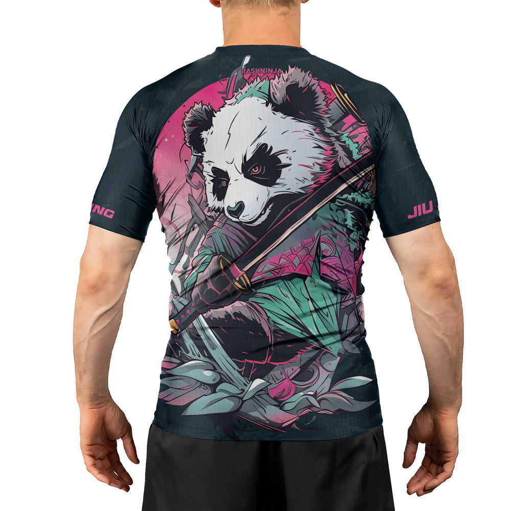 Rashninja Panda Samurai Crest Men's Short Sleeve Rash Guard