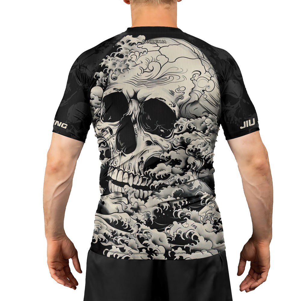 Rashninja Halloween Skull Wave Men's Short Sleeve Rash Guard
