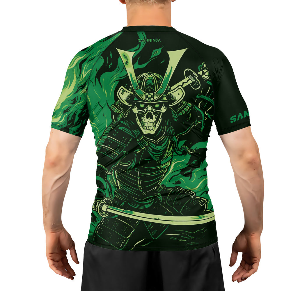 Rashninja Samurai Skull Flames Men's Short Sleeve Rash Guard