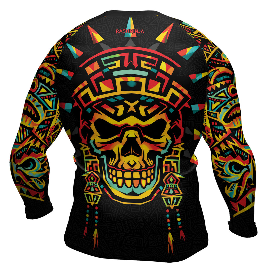Rashninja Aztec Rainbow Skull Mask Men's Long Sleeve Rash Guard