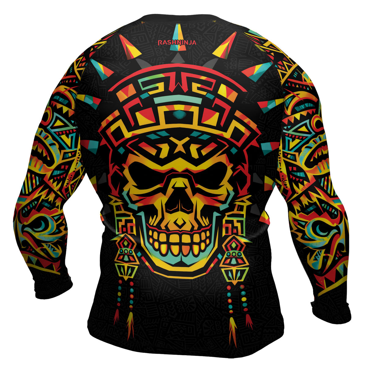 Rashninja Aztec Rainbow Skull Mask Men's Long Sleeve Rash Guard