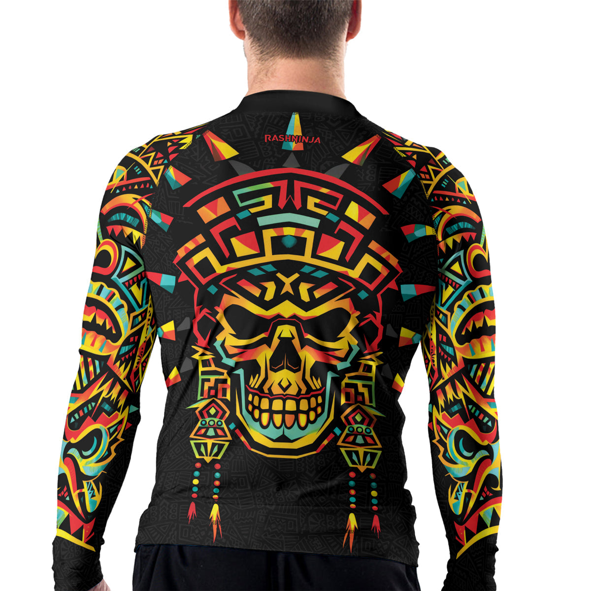 Rashninja Aztec Rainbow Skull Mask Men's Long Sleeve Rash Guard