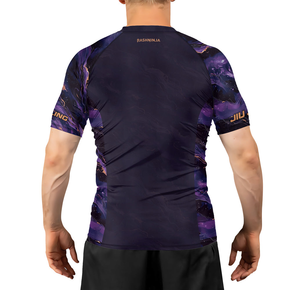 Rashninja Cyber Storm Marble Purple Men's Short Sleeve Rash Guard