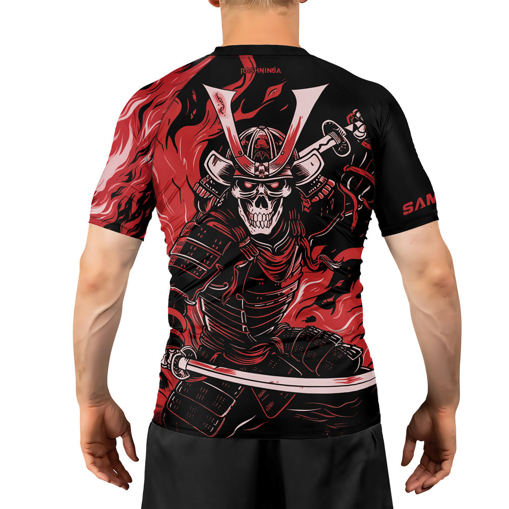 Rashninja Samurai Skull Flames Men's Short Sleeve Rash Guard