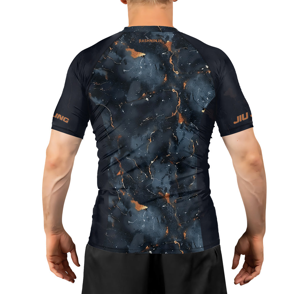 Rashninja Cyber Storm Marble Black Men's Short Sleeve Rash Guard