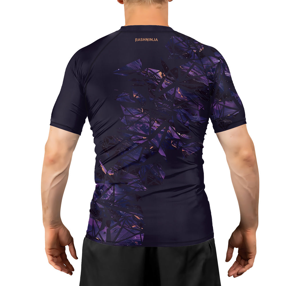 Rashninja Cyber Storm Marble Purple Men's Short Sleeve Rash Guard