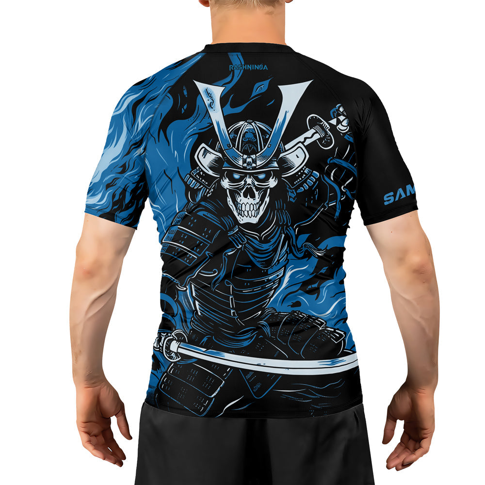 Rashninja Samurai Skull Flames Men's Short Sleeve Rash Guard