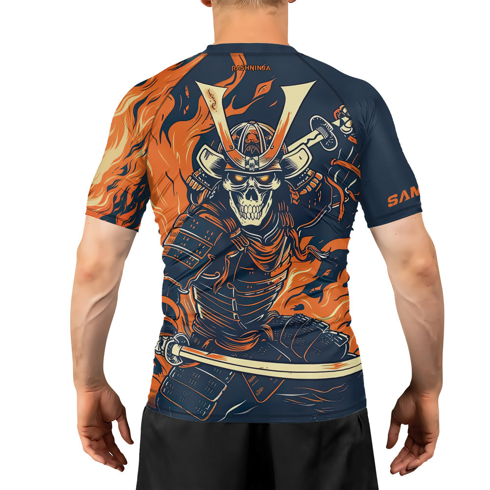 Rashninja Samurai Skull Flames Men's Short Sleeve Rash Guard