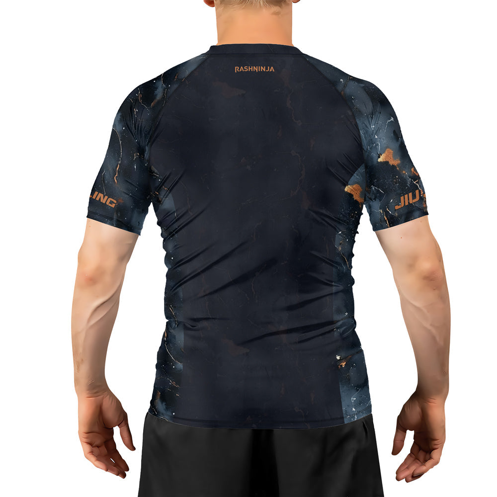 Rashninja Cyber Storm Marble Black Men's Short Sleeve Rash Guard
