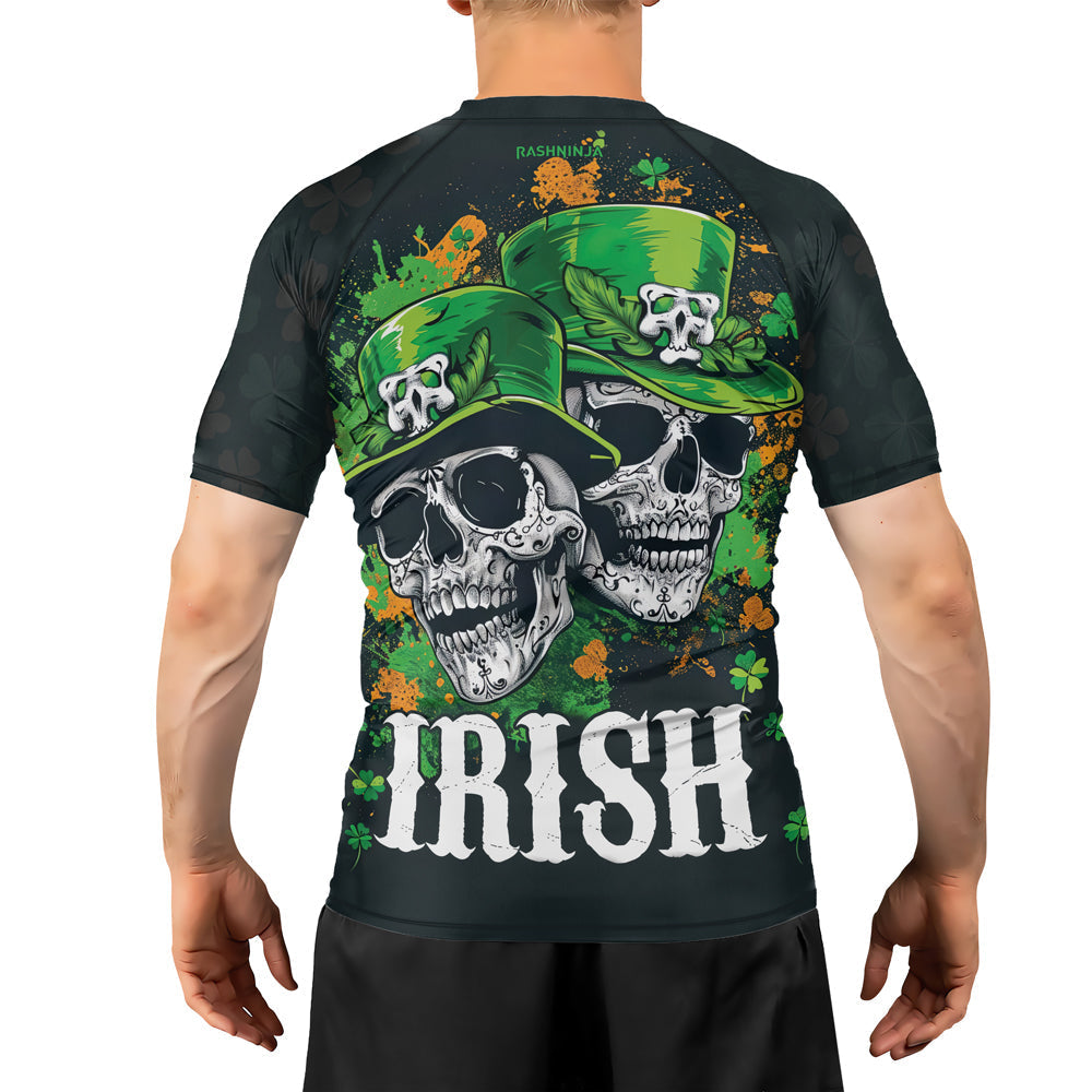 Rashninja Irish Leprechaun Skull Men's Short Sleeve Rash Guard