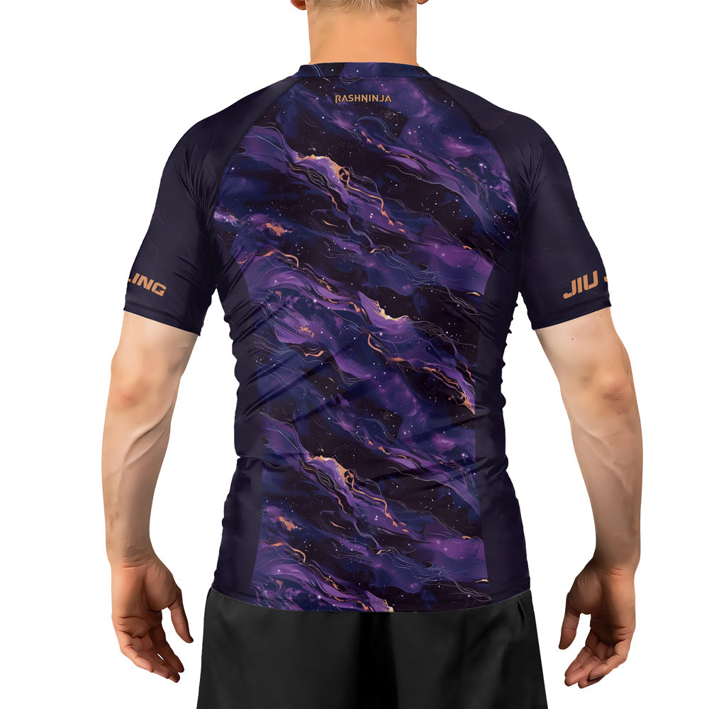 Rashninja Cyber Storm Marble Purple Men's Short Sleeve Rash Guard