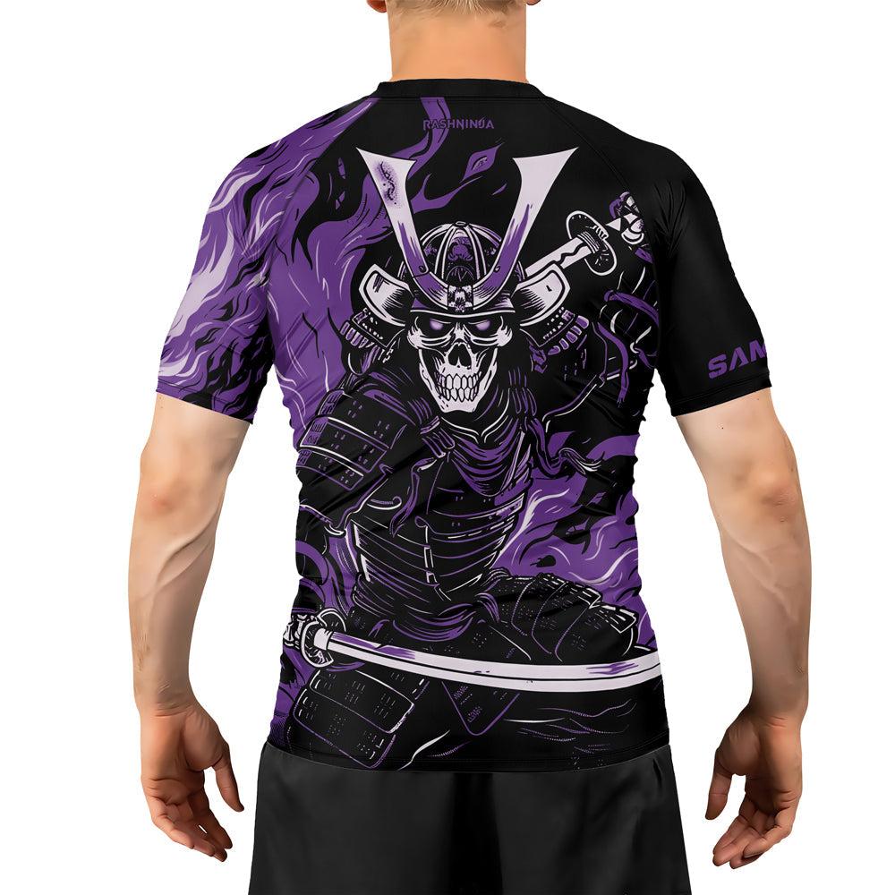 Rashninja Samurai Skull Flames Men's Short Sleeve Rash Guard