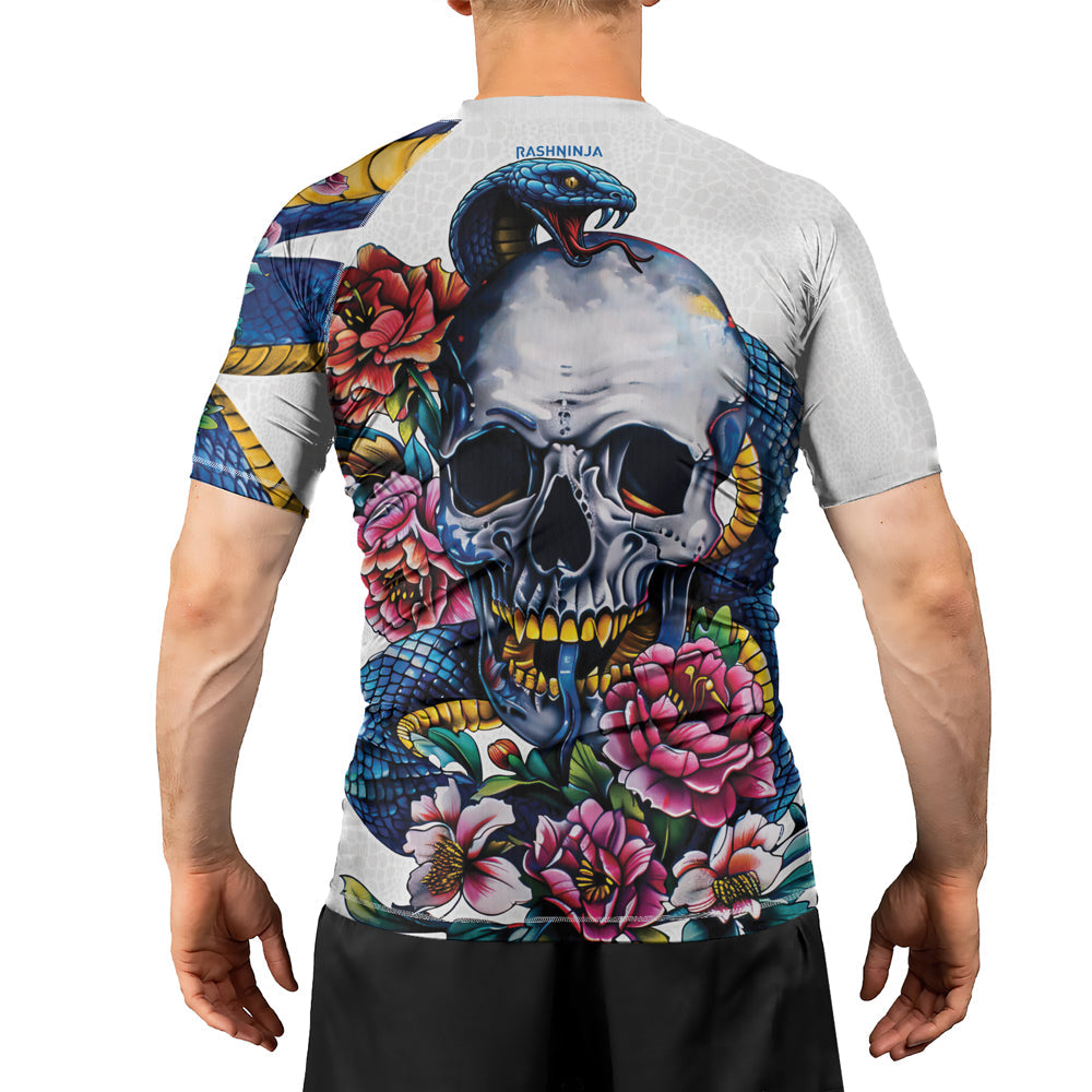 Rashninja Snake Skull Embrace Men's Short Sleeve Rash Guard