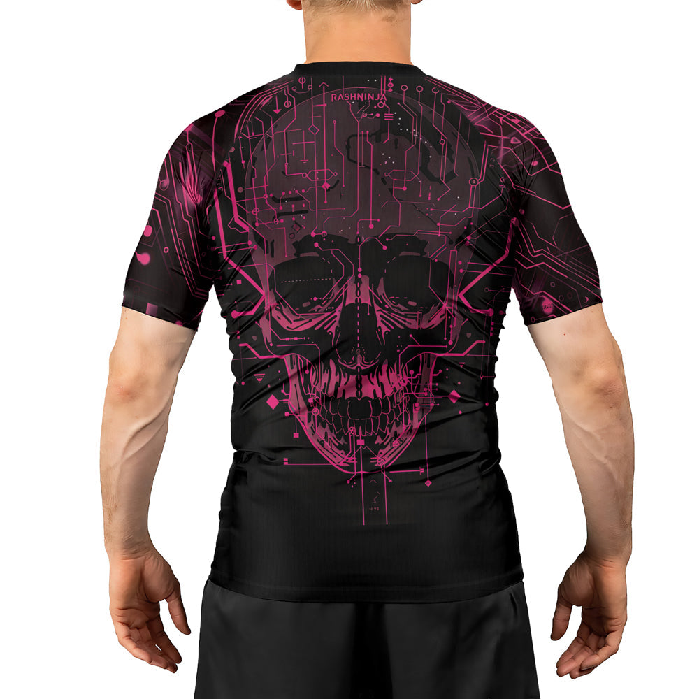 Rashninja Cyber Skull Circuit Red Men's Short Sleeve Rash Guard