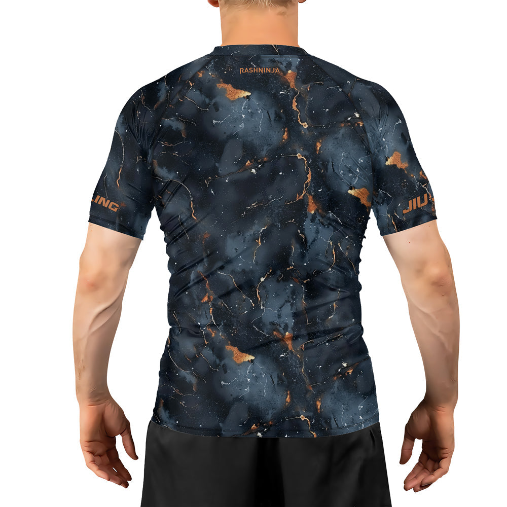 Rashninja Cyber Storm Marble Black Men's Short Sleeve Rash Guard