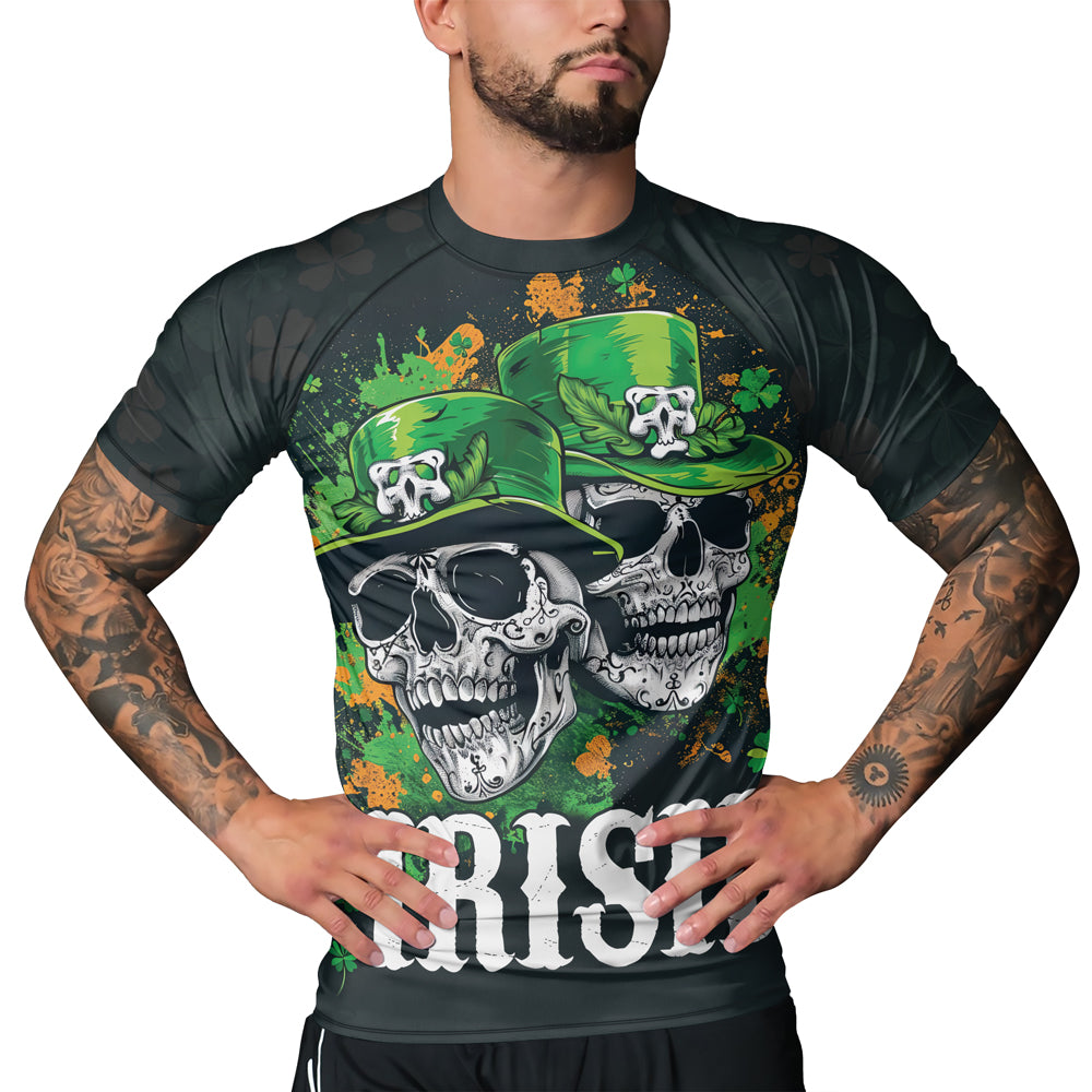 Rashninja Irish Leprechaun Skull Men's Short Sleeve Rash Guard