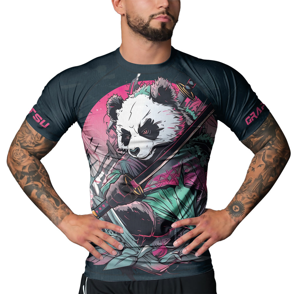 Rashninja Panda Samurai Crest Men's Short Sleeve Rash Guard