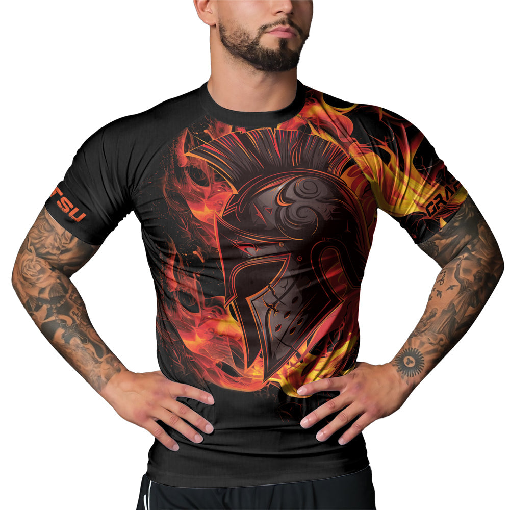 Rashninja Spartan Flame Helm Men's Short Sleeve Rash Guard