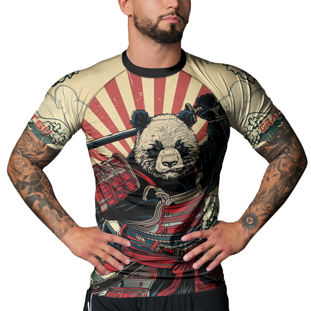 Rashninja Panda Samurai Circle Men's Short Sleeve Rash Guard