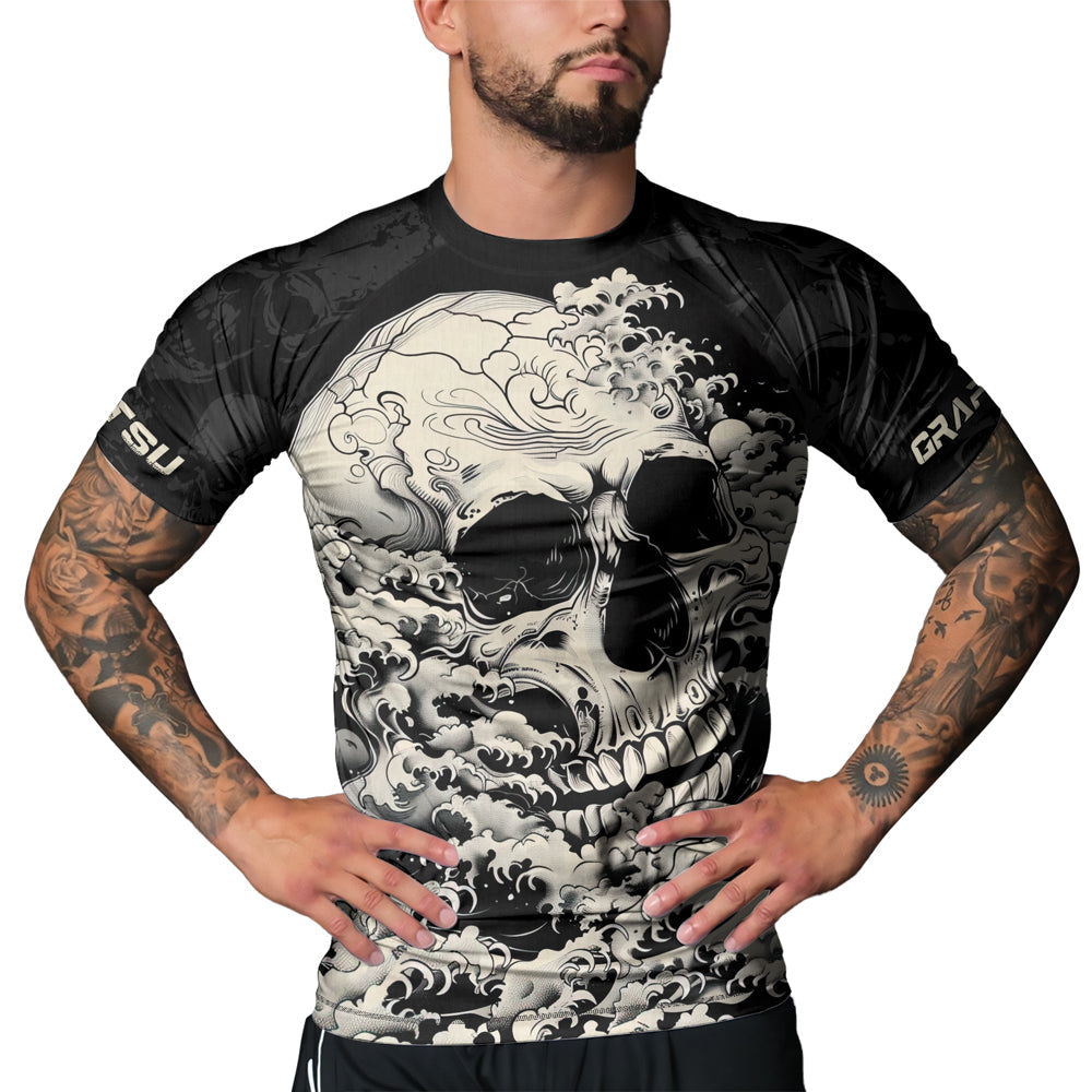 Rashninja Halloween Skull Wave Men's Short Sleeve Rash Guard